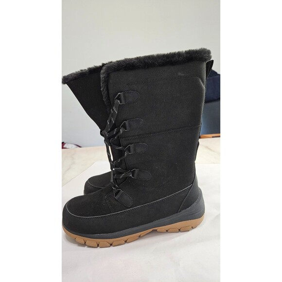 Thermolite Black Mid Calf Round Toe Laces Flat Women's Boots Size 10 - Picture 2 of 8